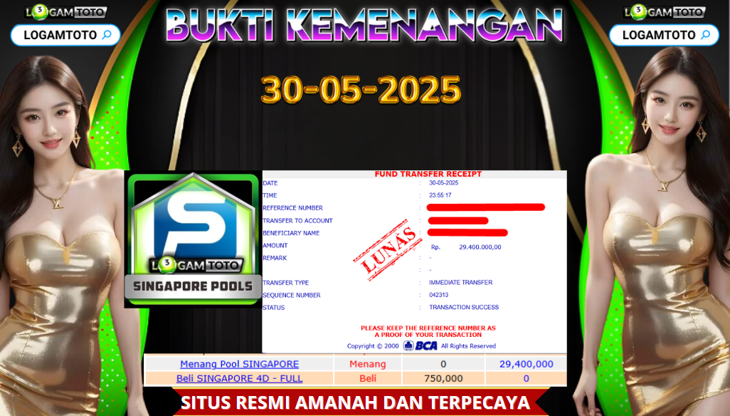 SELAMAT KEPADA MEMBER SETIA LOGAMTOTO BERHASIL NEBAK ANGKA TOGEL JITU DI PASARAN SINGAPORE POOLS